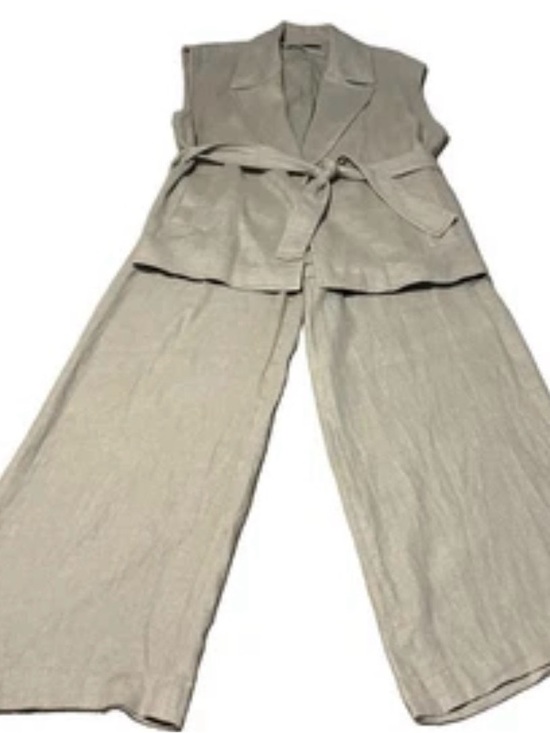 Zara Pants - Zara 2-Piece Co-Ord Set Belted Vest Waistcoat S Wide Leg Pant Sage Size XS